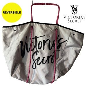 VICTORIA’S SECRET 🖤 Reversible Tote with Hot Pink Rope Handles